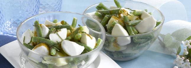 Salade de pommes de terre et haricots verts aux bouchées de mozzarella