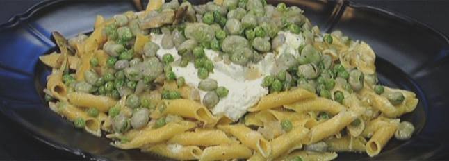 Garganelli mit Ricotta, Bohnen, Erbsen