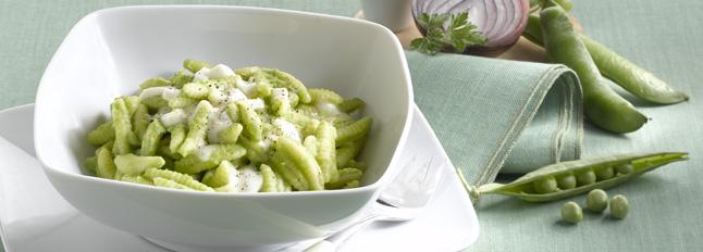 Gnocchetti à la crème de petits pois frais et à la Mozzarella