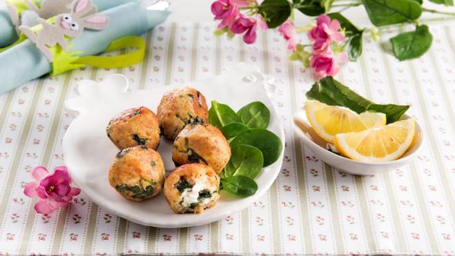 Polpette di pollo con ricotta, spinacini e limone