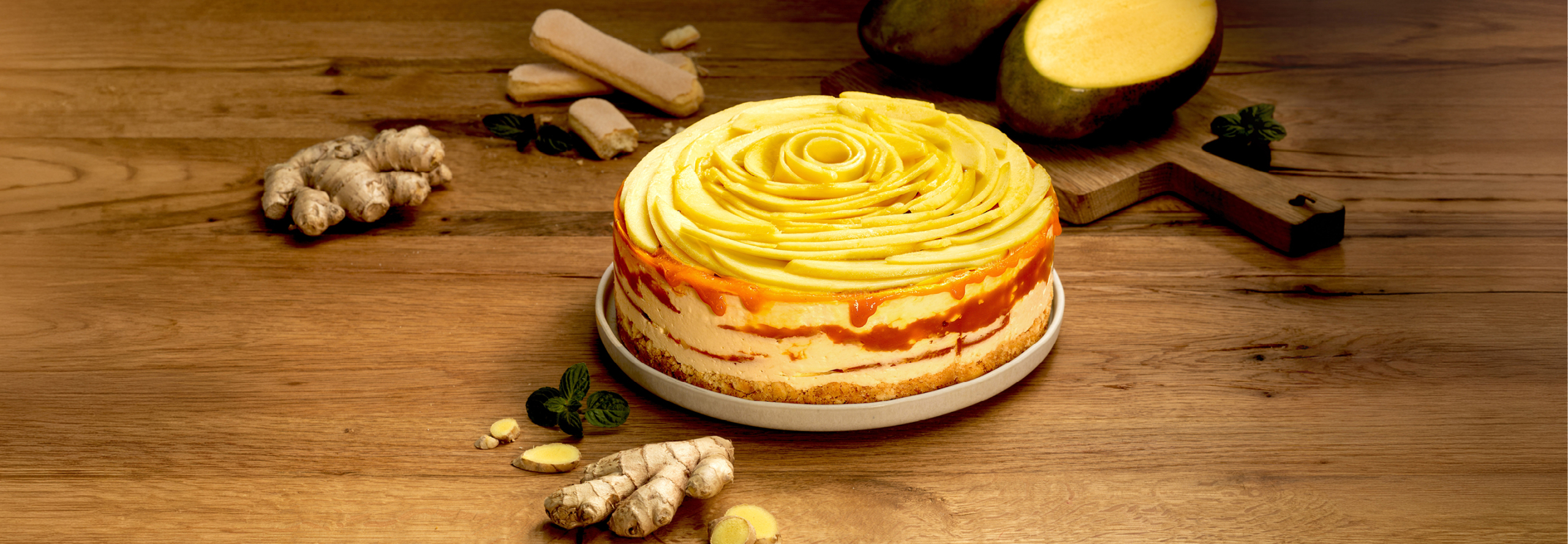 Gâteau mangue mascarpone et gingembre caramélisé